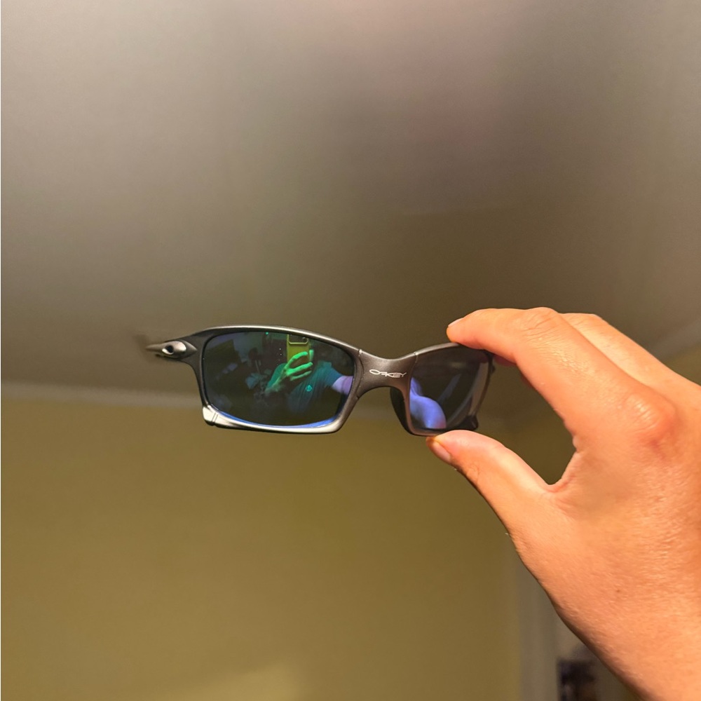 Men's Black Frame Green-Blue Mirrored Lens Sunglasses